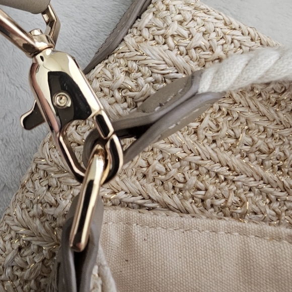 Stella & Dot Ellie Hobo Purse Handbag Neutral Woven Style With Cutout Strap - Picture 11 of 13